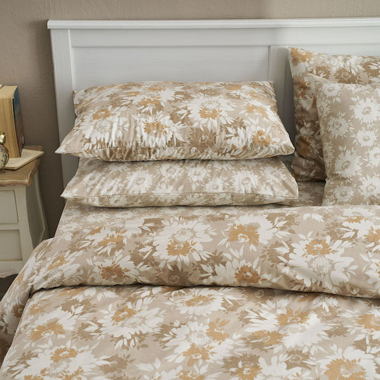 Charalambidis Textiles Chrysanthemum Pillowcase Set Beige 52x72cm.