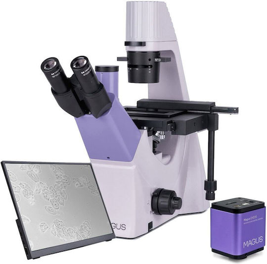 Биологичен тринокулярен дигитален микроскоп Magus Bio Vd300 LCD 100-400x оптично увеличение 30 мм диаметър на окулярната тръба обърнат дизайн LED осветление Magus Chd30 дигитална камера Magus Mcd LCD монитор