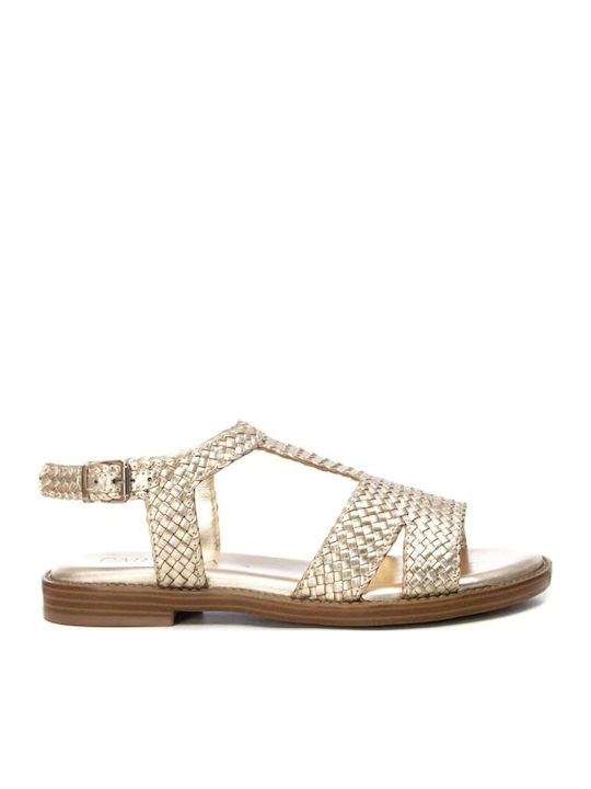 Carmela Leather Women's Flat Sandals with Strap in Gold Color