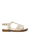 Carmela Leather Women's Flat Sandals with Strap in Gold Color