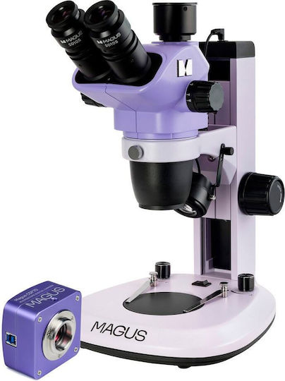 Magus Stereo D7t Plus тринокулярен стереомикроскоп с оптично увеличение до 200x, диаметър на окулярната тръба 30 мм, LED осветление, дигитална камера Magus Cdf70