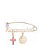 Child Safety Pin made of Gold 9K with Cross and Constantinato for Girl