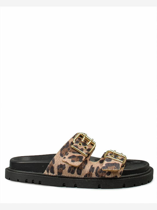 Sante Δερμάτινα Γυναικεία Σανδάλια Flatforms Καφέ