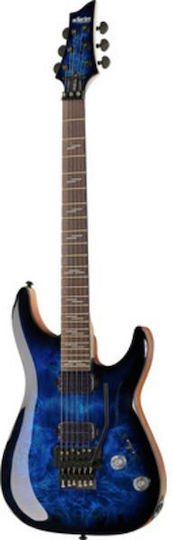 Schecter Omen Elektrische Gitarre Stratocaster mit HH Tonabnehmerkonfiguration See-Thru Blue Burst