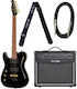 Harley Benton Lh Tbk Set Electric Guitar for Left-handed Telecaster with HH Pickup Configuration Translucent Black