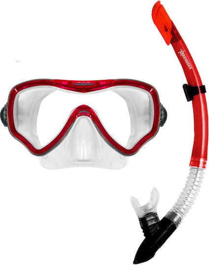 Abysstar Papillon Red Diving Mask with Snorkel