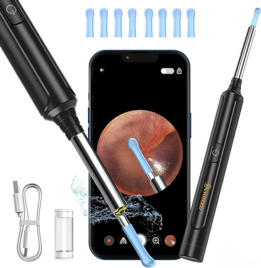 Dispozitiv Otoscop Wifi Îndepărtare Ceară Ureche Cameră 5 Mp Lumini Led Rezistent La Apă Ip67 Vizualizare Live Prin Aplicație Android Ios Negru