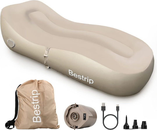 Saltea Gonflabilă cu Pompa Încorporată 180 X 70 X 50 Cm Capacitate 150 Kg Design Ergonomic Camping Utilizare Interioară și Exterioară Maro
