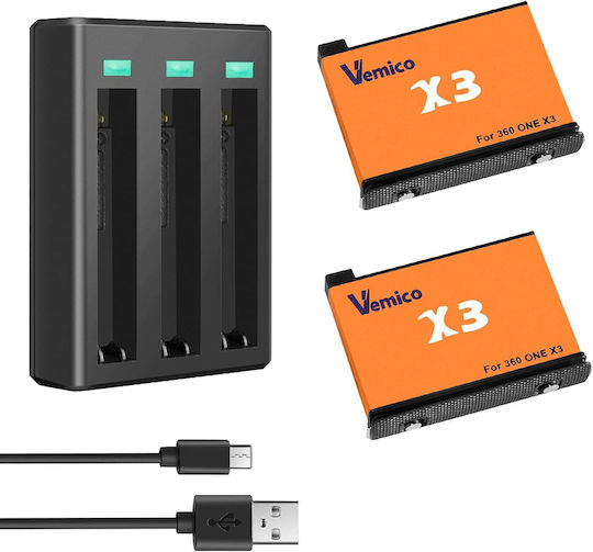 Set 2 Baterii 1800 Mah Insta360 X3 Stație de Încărcare cu 3 Sloturi Indicator Led Cu Porturi Micro Usb Usb C Compatibil Insta360 One X3