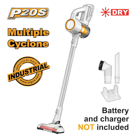 Ingco Cyclone Επαναφορτιζόμενη Σκούπα Stick Χωρίς Φορτιστή & Μπαταρία Λευκή