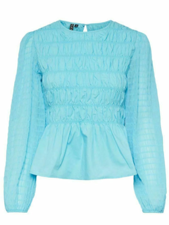 Γυναικεία Μπλούζα Βαμβακερή Μακρυμάνικη Light Blue
