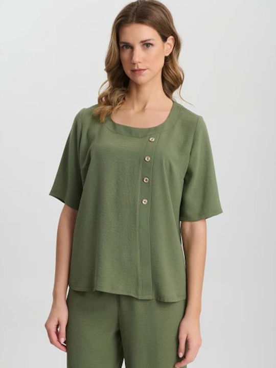 Women's Blouse Short Sleeve Green