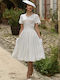 Vintage Summer Midi Dress for Wedding / Christening Satin White