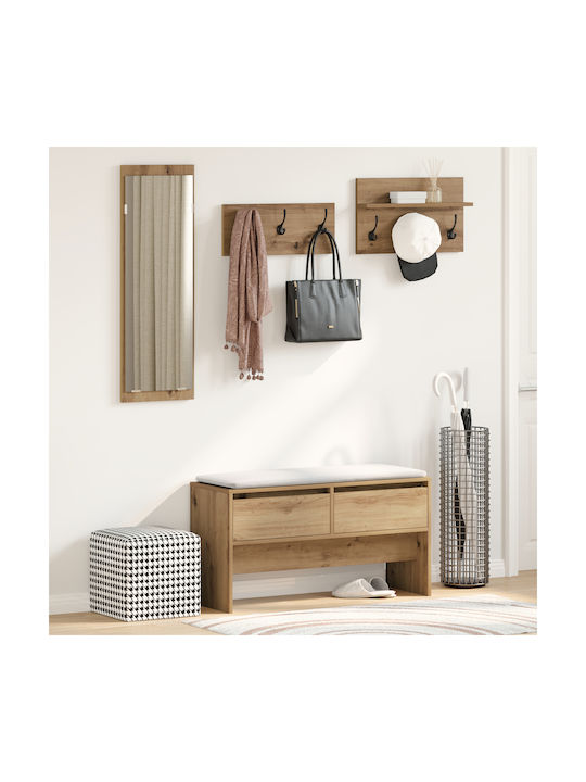 vidaXL Flurmöbel & Aufbewahrung mit Spiegel mit Kleiderständer & Bank 90x31x46.5cm