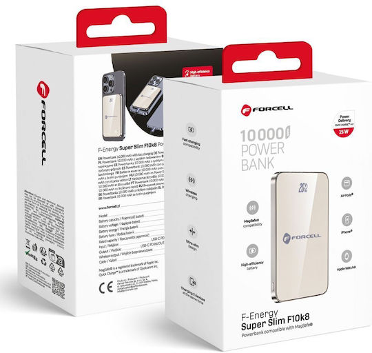 F-Energy F10K8 MagSafe Baterie Externă 10000mAh 15W Încărcare Rapidă Bej