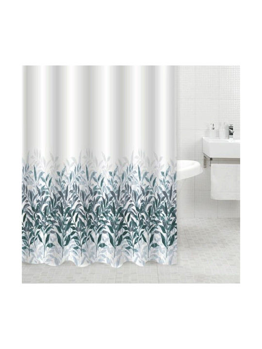Ankor Bathroom Shower Curtain 180x200cm Petrol Blue Leaves