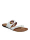 Leather Women's Flat Sandals in White Color