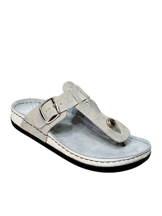 Women's Flat Sandals in Silver Color