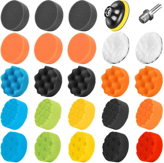 Set 25 Perii de Polizare 80 Mm Placă de Sprijin M14 Inclus Discuri de Lână Sponj Adapter Bormașină