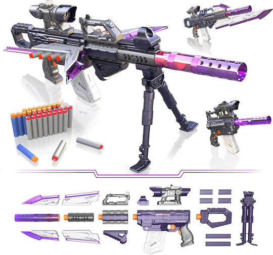 Set Sniper Blaster Pistoale de Jucărie Multifuncționale cu Foaie de Spumă Pistol Compatibil Nerf Darts Baterie Reîncărcabilă 100 Proiectile Accesorii pentru Vânătoare