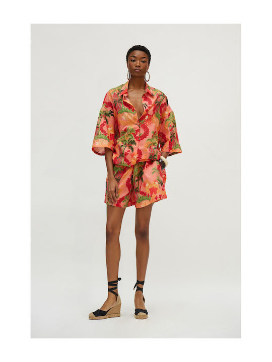Women's Set with High-waisted Shorts Coral
