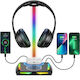 Suport pentru căști Rgb Gaming Wireless Charger 2 Usb-c Usb 2.0 Ports 11 Mode Iluminare Non-slip New Bee Negru