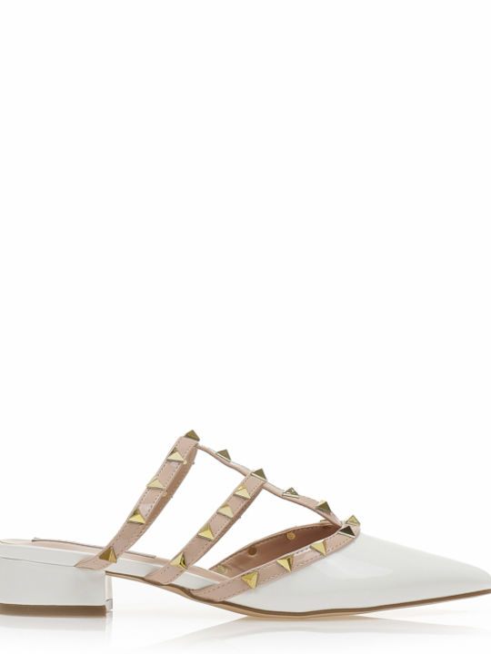 Flat Mules από Λουστρίνι σε Λευκό Χρώμα