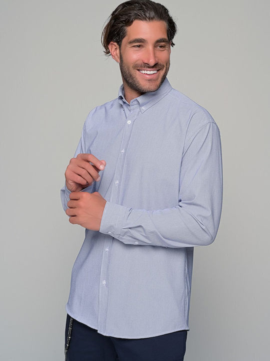 Ben Tailor Santiago Long-sleeved Cotton Shirt Blue
