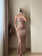Summer Maxi Evening Dress Drape with Tearing Leopard
