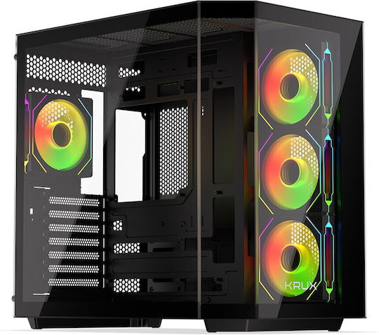 Krux Empero Gaming Midi Tower Computer Case with Side Window and ARGB Lighting Black