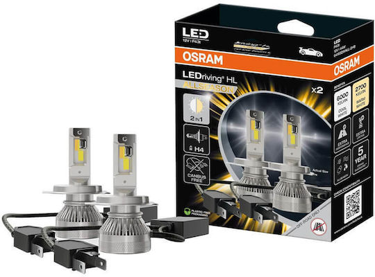Osram Λάμπες Αυτοκινήτου & Μοτοσυκλέτας Ledriving HL Allseason H4 Canbus LED 6000K Ψυχρό Λευκό 12V 45W 2τμχ