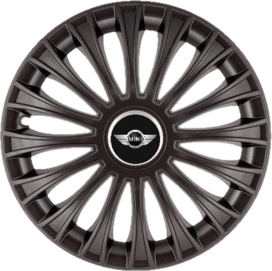 Car Hubcap Set with Mini Cooper Emblem 15" 4pcs Black