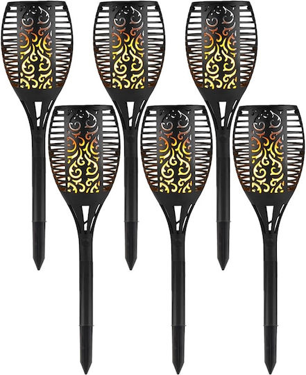 Set of 6 Stake Solar Lights Torches Warm White with Motion Sensor and Photocell