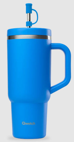 Qwetch Ποτήρι Θερμός Ανοξείδωτο / Πλαστικό 900ml Qwetch Μπλε με Καλαμάκι και Επιστόμιο