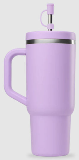 Qwetch Glass Thermos Stainless Steel / Plastic 900ml Qwetch Purple with Straw and Mouthpiece