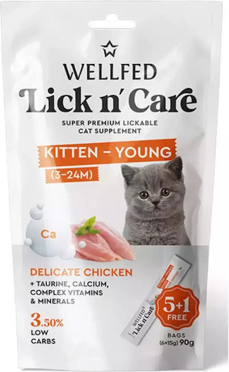 Λιχουδιά Γάτας Wellfed Lick N' Care Kitten-young Chicken 6x15gr 90gr