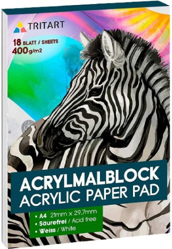 Tritart Skizzenblock Acryl A4 18 Blätter 400g/m2 Weiße