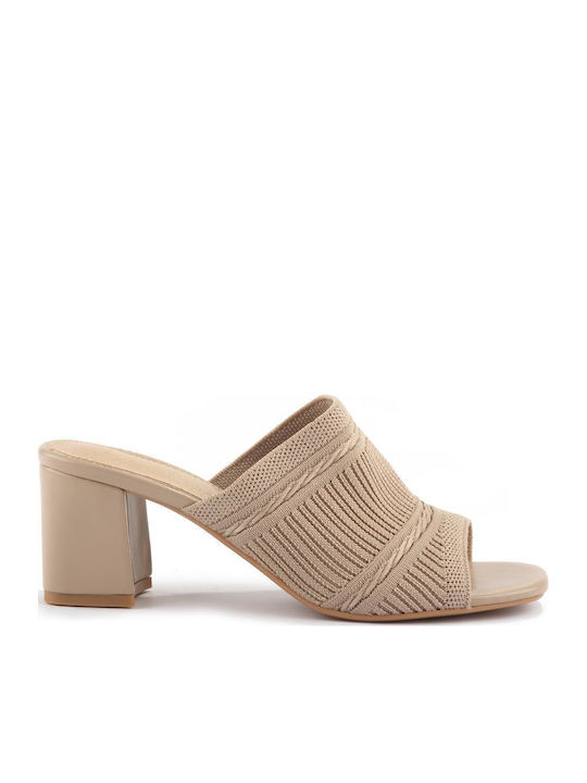 Fshoes Mules with High Heel in Beige Color