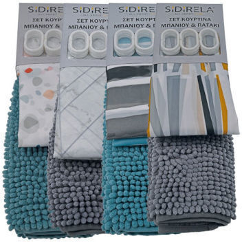 Sidirela E-2668 Stoff Duschvorhang Set mit Ringen und Badeteppich