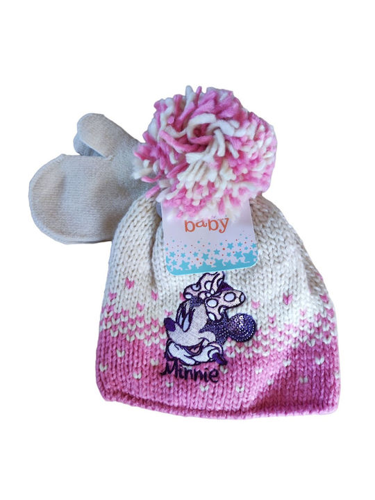 Minnie Kids Beanie Set with Gloves Knitted Pink