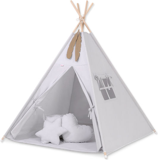 Tipi Tent Kids + Mat + Cushions + Feather Hangings Gray