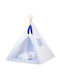 Tipi Tent Kids + Mat + Pillows + Feather Hangings Black Stars Blue