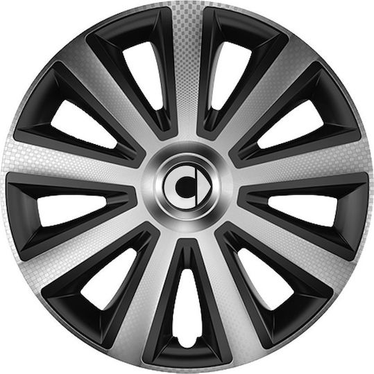 Versaco Car Hubcap Set Aviator Carbon with Smart Emblem 16" 4pcs Silver