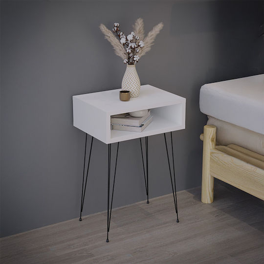 Bedside Table Naida Wooden With Metal Legs White 40x30x59cm