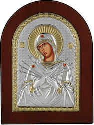 Heilige Maria Eptaspathi Heiligenikone Hölzernes 15x21 Heilige Maria Eptaspathi Heiligenikone Hölzernes 15x21
