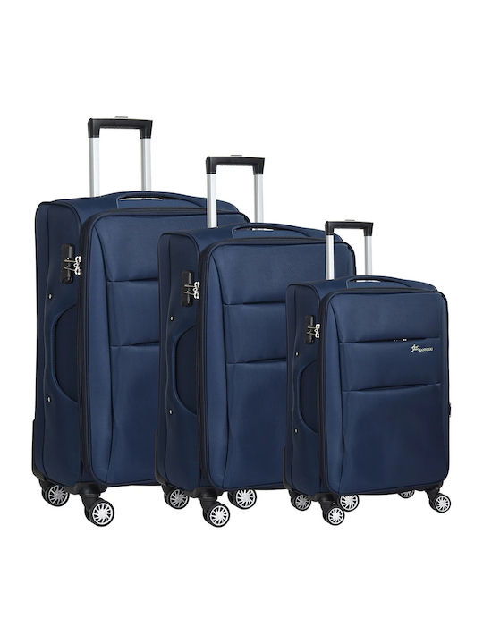 Kourk Medium Fabric Travel Suitcase Blue with 4 Wheels Height 68cm