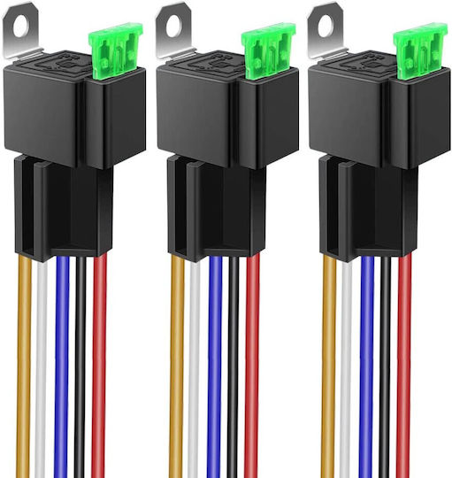 Set 3 Relee Automotive SPDT Ato Atc Sigurantă 24V 30A Socket 14 Awg Cablu Gebildet