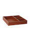 Tavă Pătrată Din Piele Cu 4 Compartimente Cognac Cusături Albe 23x23 Cm