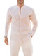 Long Sleeve Linen Striped Beige Shirt