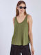 Women's Blouse Cotton with V Neckline Green